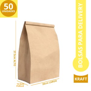 BOLSA DE PAPEL KRAFT FAST FOOD 26x12.5x37.5 x 50u